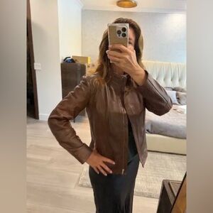 Quince 100% Leather Stand-Collar Jacket in Burnt Umber XL